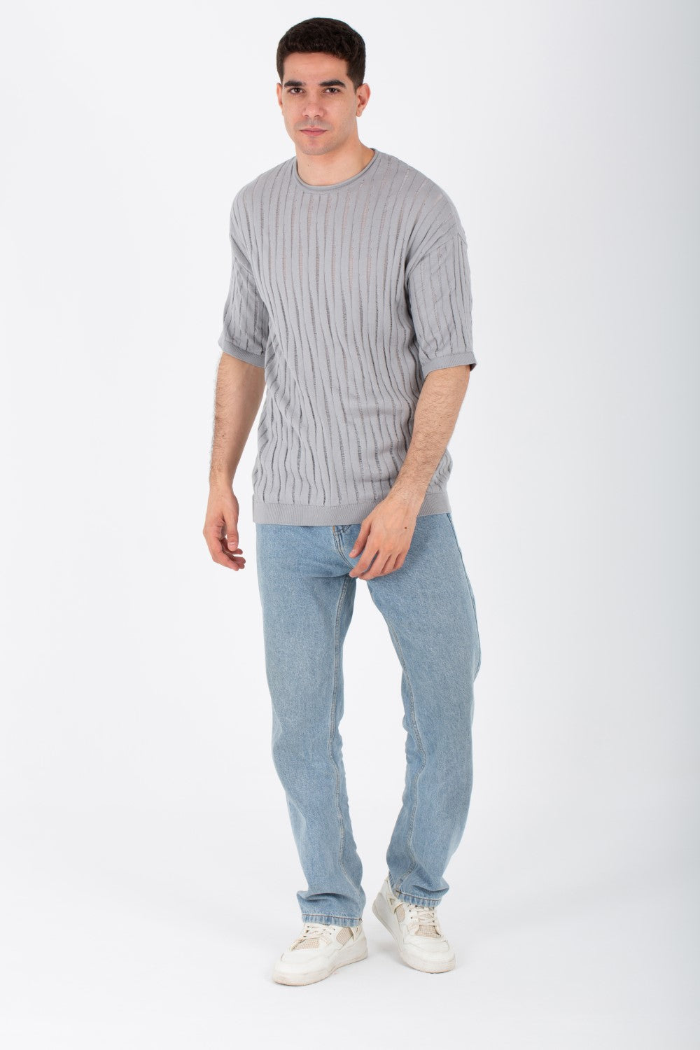 Mens Slim Fit Short Sleeves Trico T-shirt With Round Neck And A Unique Cut