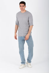 Mens Slim Fit Short Sleeves Trico T-shirt With Round Neck And A Unique Cut