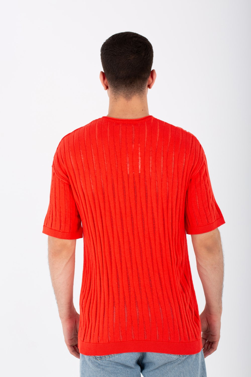 Mens Slim Fit Short Sleeves Trico T-shirt With Round Neck And A Unique Cut