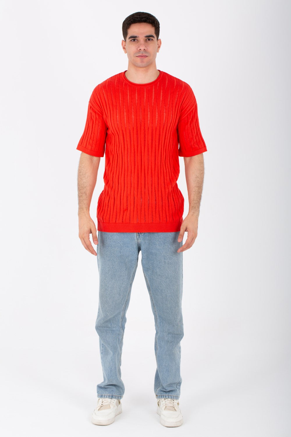 Mens Slim Fit Short Sleeves Trico T-shirt With Round Neck And A Unique Cut