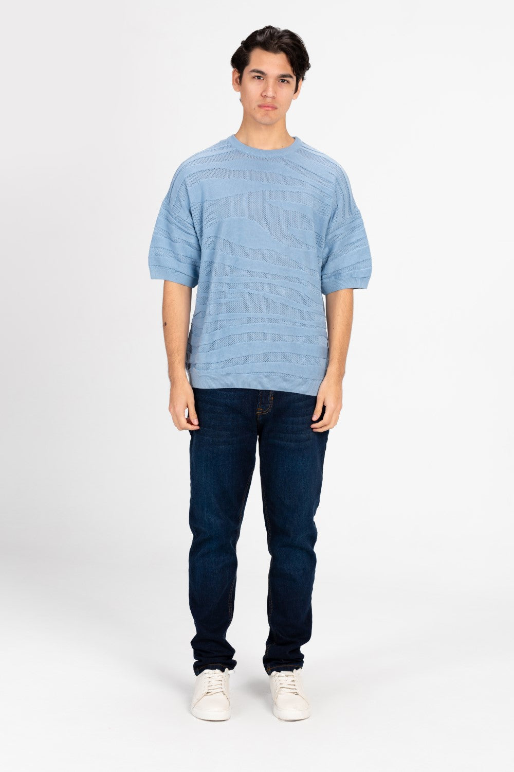 تي شيرت رجالي من قماش التريكو بأكمام قصيرة ورقبة دائرية