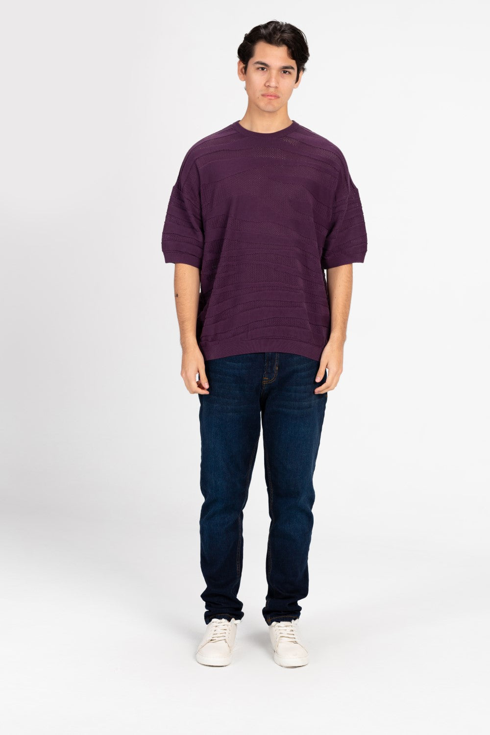 تي شيرت رجالي من قماش التريكو بأكمام قصيرة ورقبة دائرية