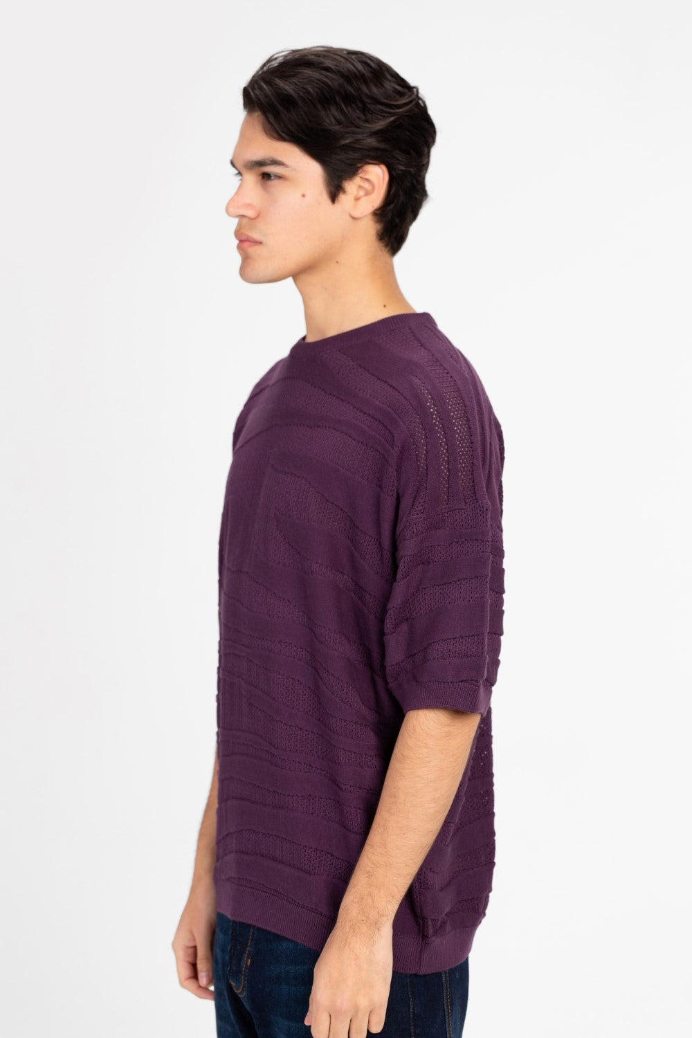 تي شيرت رجالي من قماش التريكو بأكمام قصيرة ورقبة دائرية