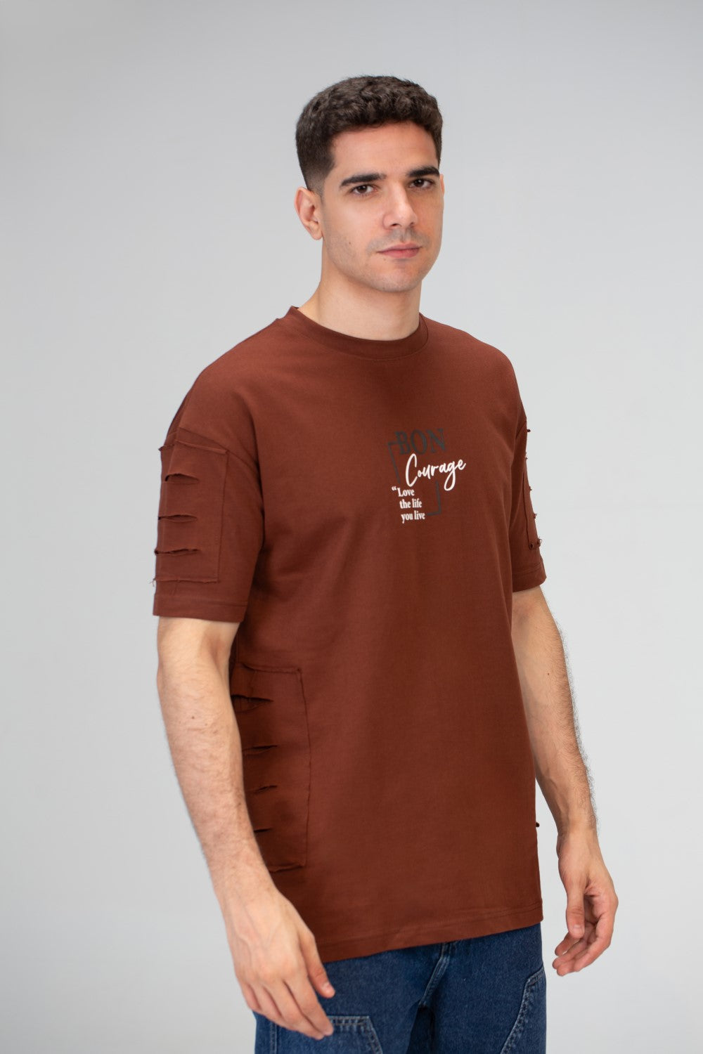 تي شيرت رجالي كبير الحجم بأكمام قصيرة ورقبة دائرية ومصنوع من مادة ميلتون