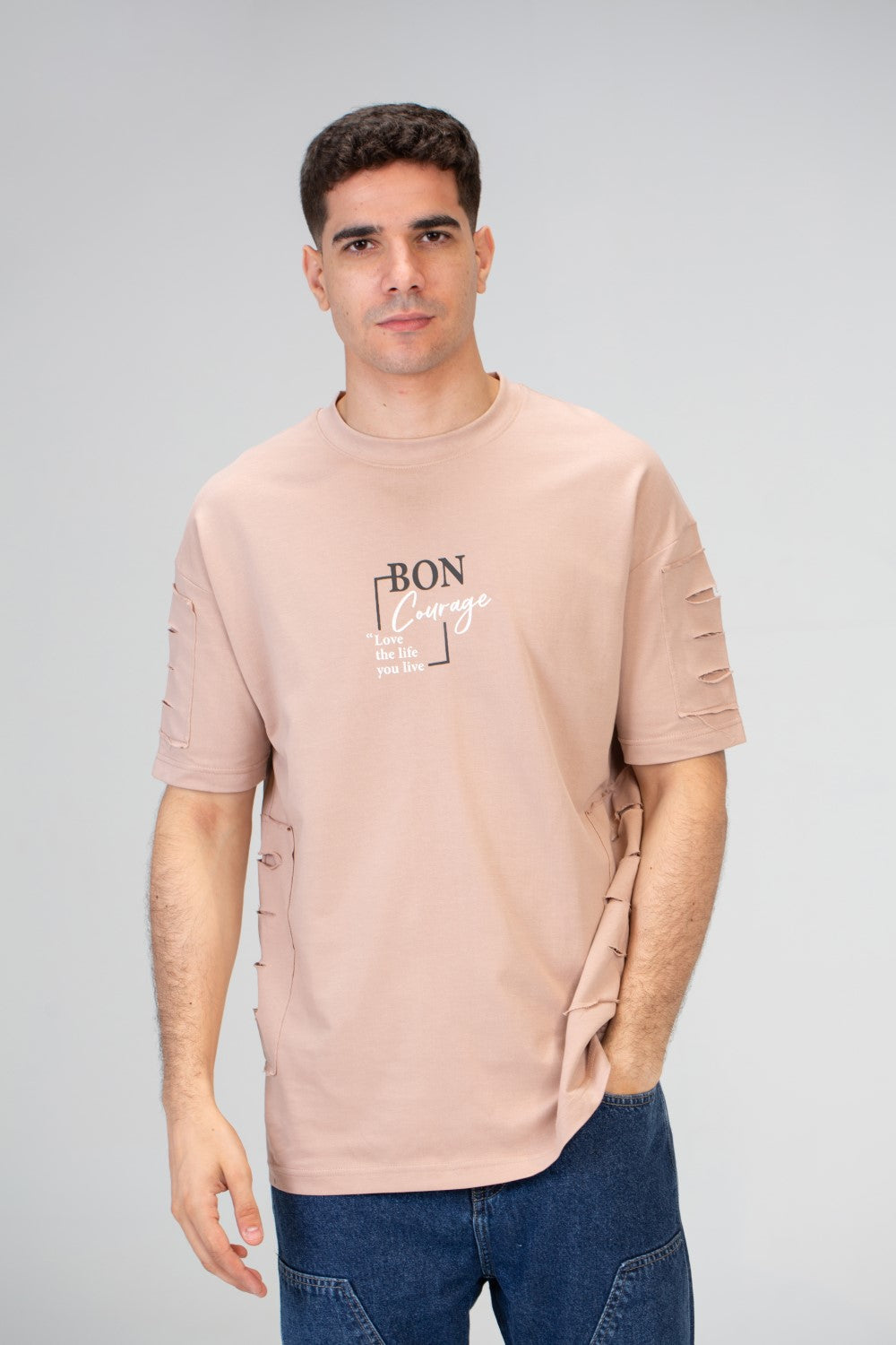 تي شيرت رجالي كبير الحجم بأكمام قصيرة ورقبة دائرية ومصنوع من مادة ميلتون