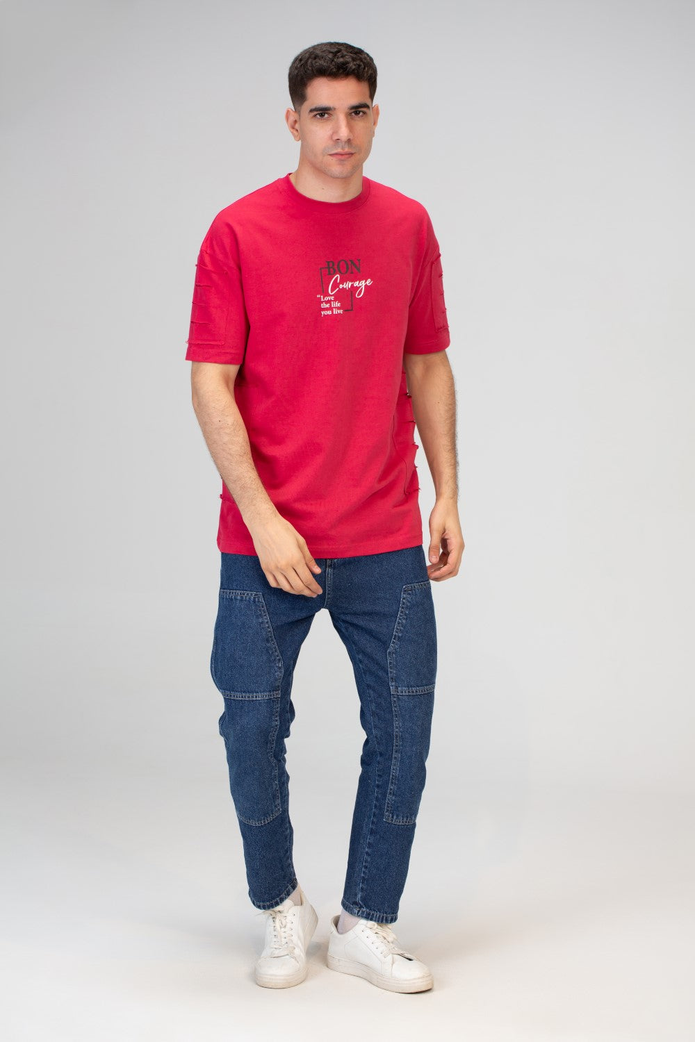 تي شيرت رجالي كبير الحجم بأكمام قصيرة ورقبة دائرية ومصنوع من مادة ميلتون