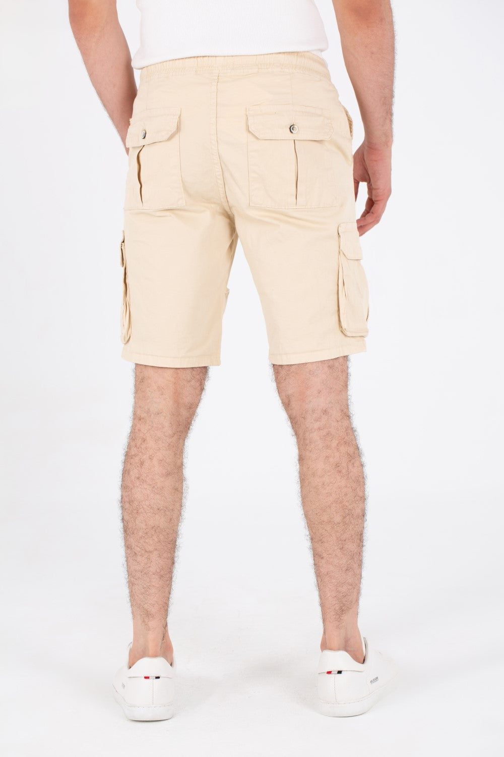 Mens Gabardine Shorts With Elastic Waistband And Modern Side Pockets