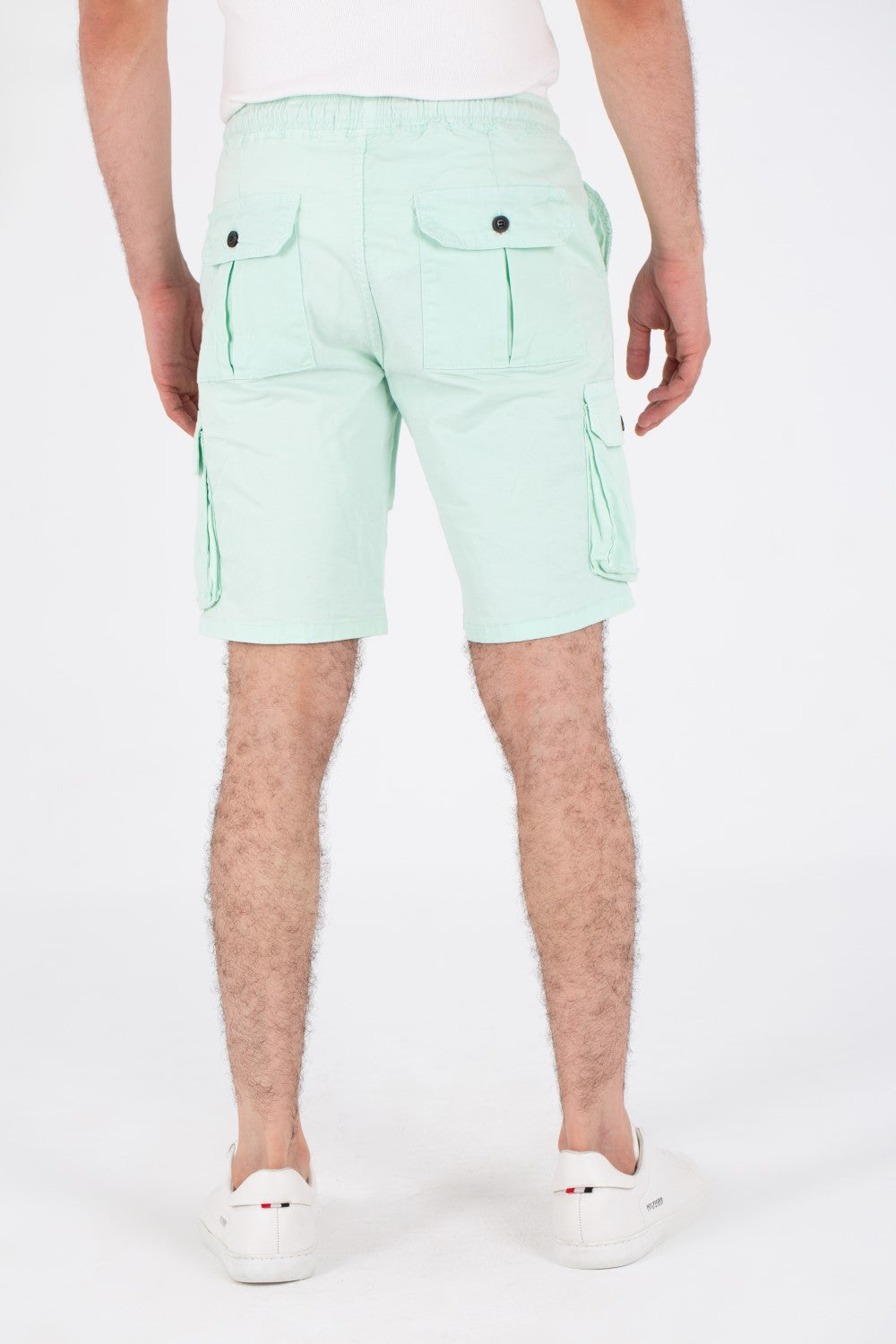 Mens Gabardine Shorts With Elastic Waistband And Modern Side Pockets