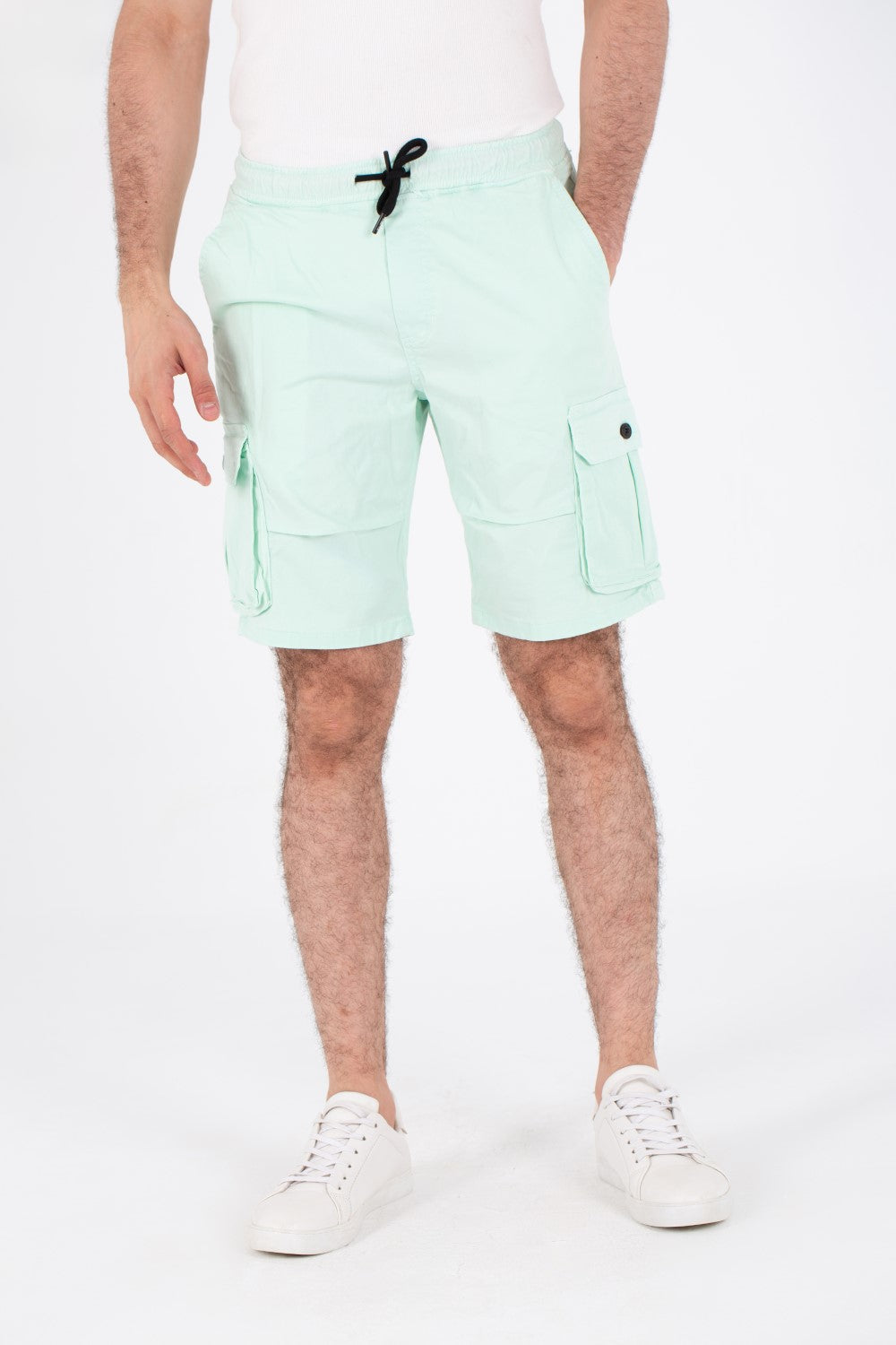 Mens Gabardine Shorts With Elastic Waistband And Modern Side Pockets