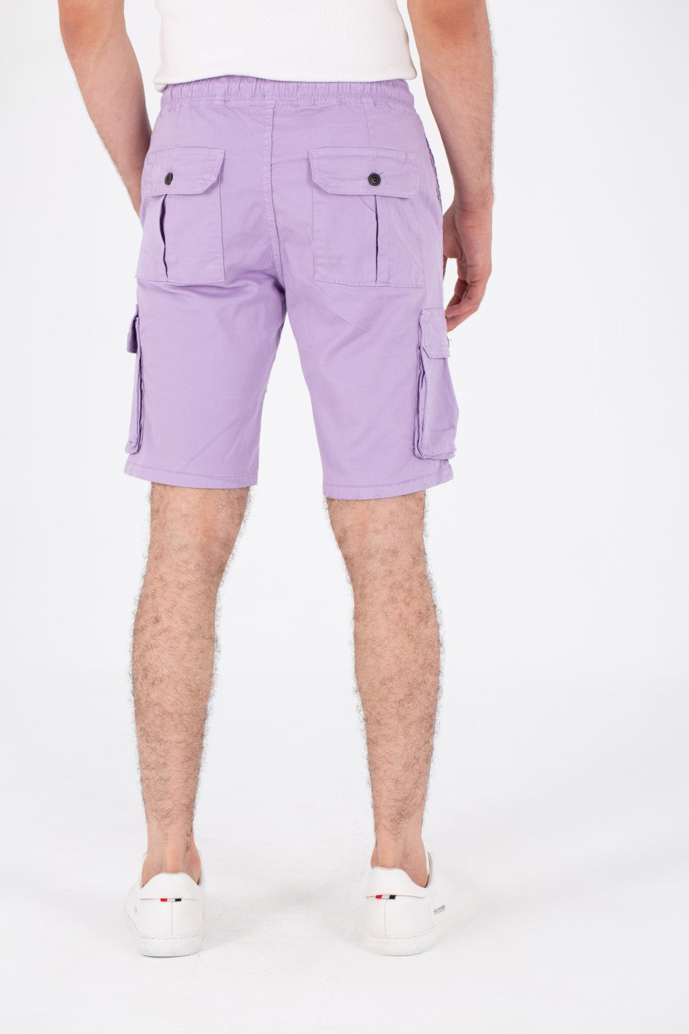 Mens Gabardine Shorts With Elastic Waistband And Modern Side Pockets