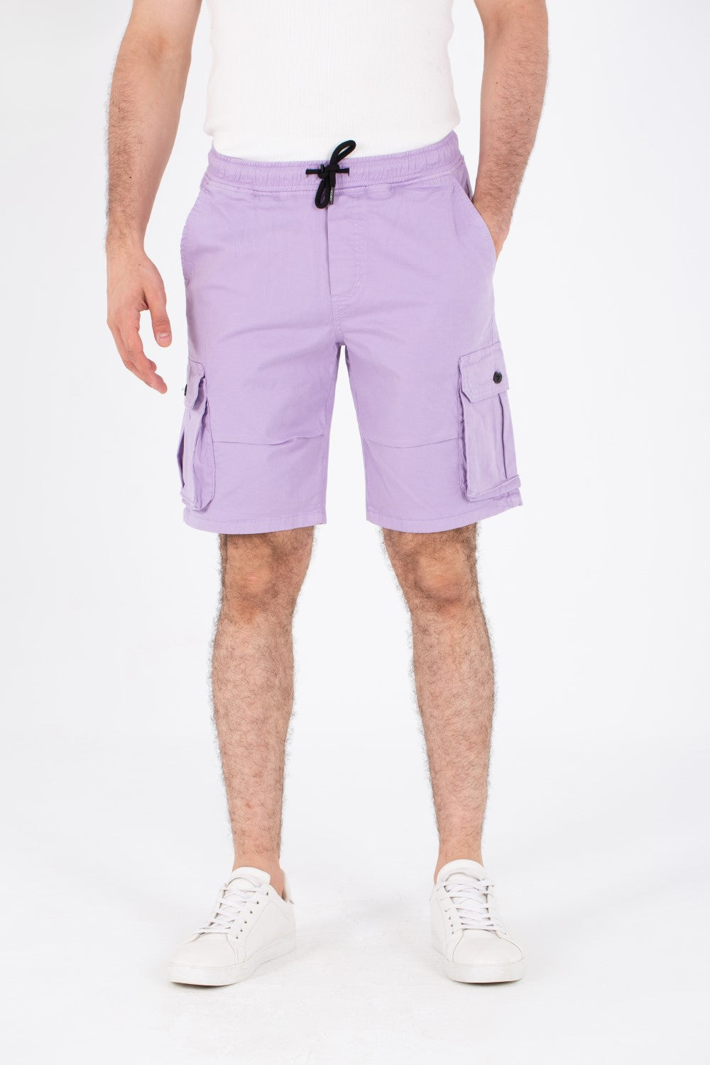 Mens Gabardine Shorts With Elastic Waistband And Modern Side Pockets