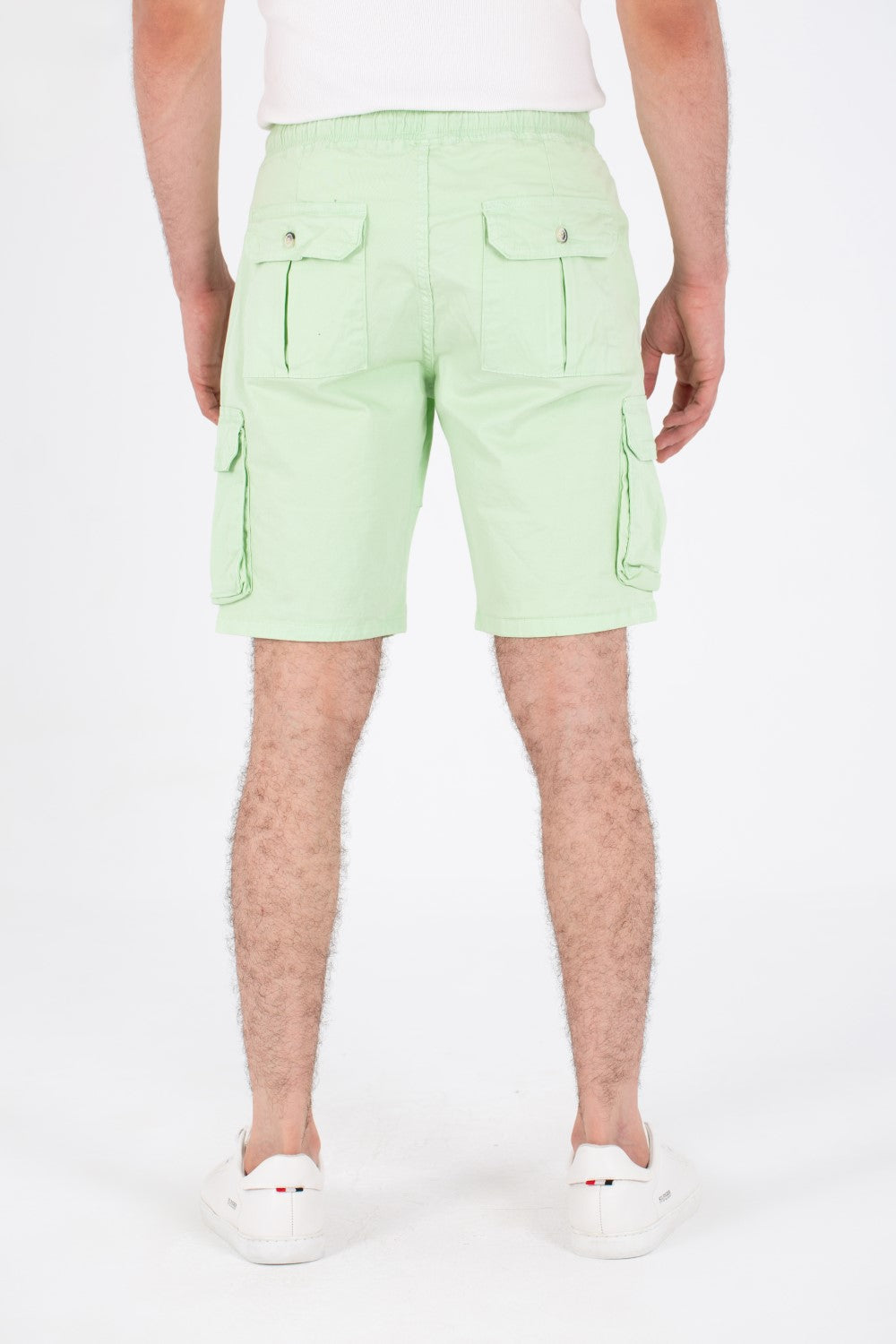 Mens Gabardine Shorts With Elastic Waistband And Modern Side Pockets