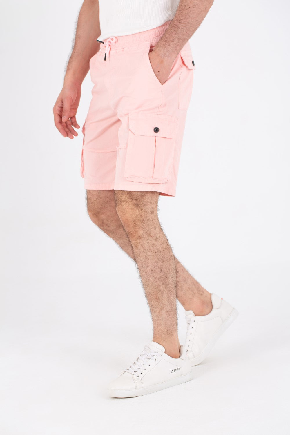 Mens Gabardine Shorts With Elastic Waistband And Modern Side Pockets
