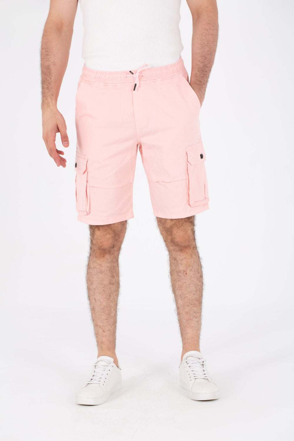 Mens Gabardine Shorts With Elastic Waistband And Modern Side Pockets