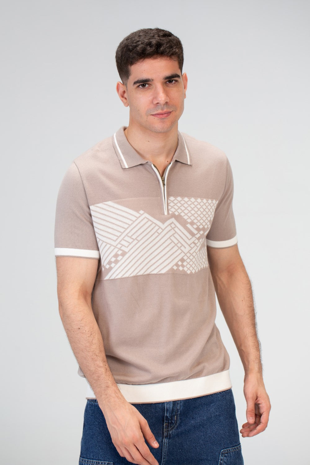Mens Slim Fit Polo Trico T-Shirt With Zip Up Collar And Short Sleeves
