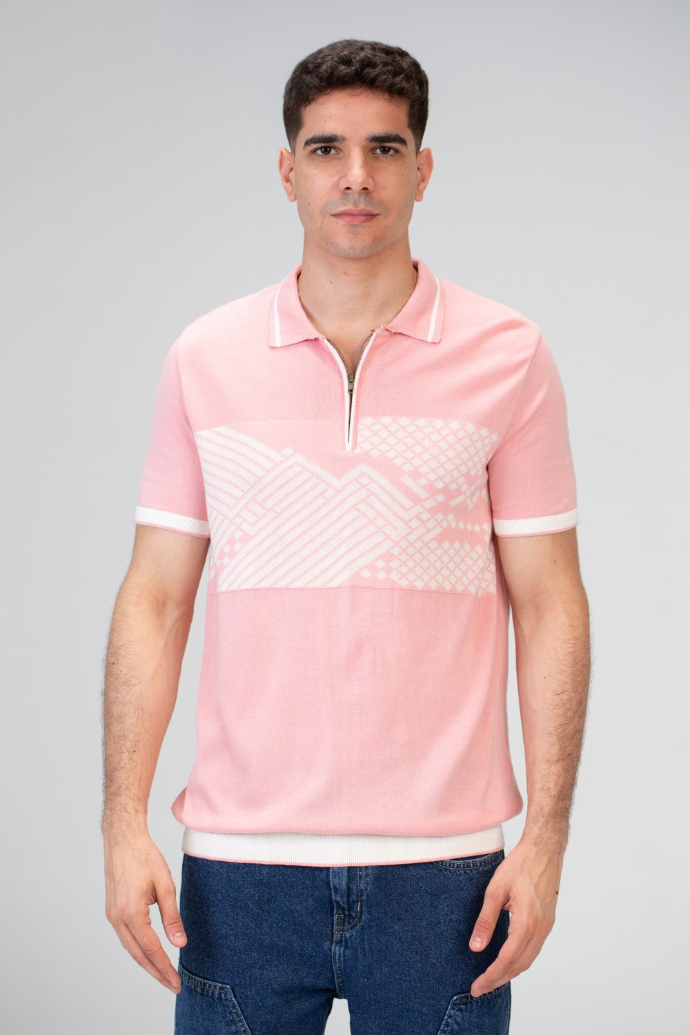 Mens Slim Fit Polo Trico T-Shirt With Zip Up Collar And Short Sleeves