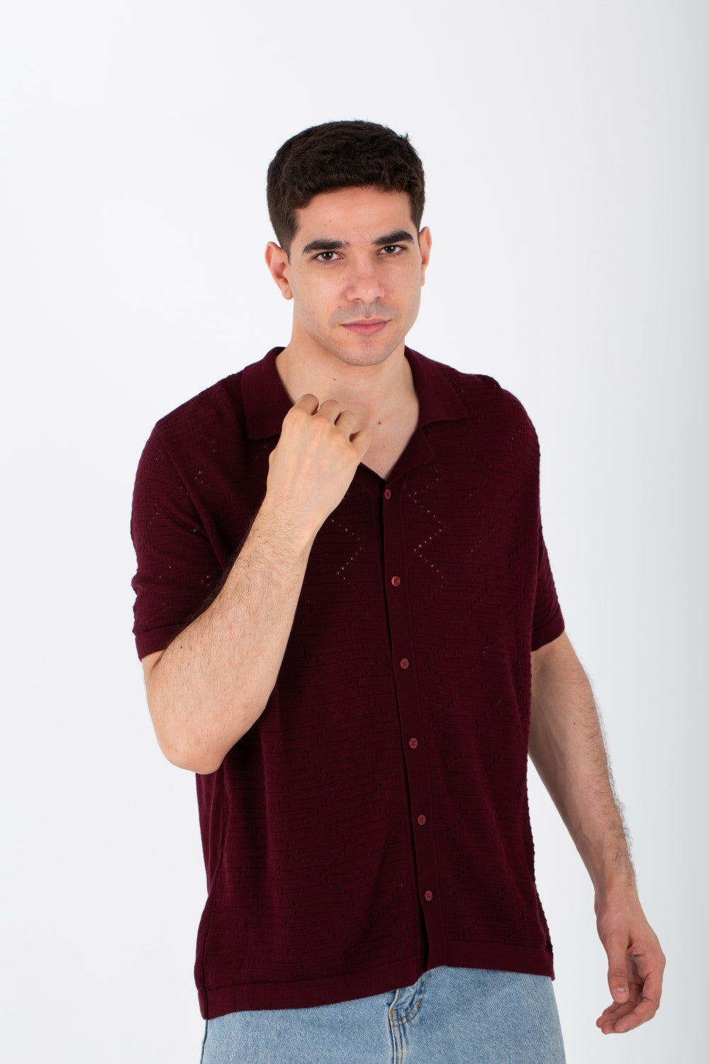 Mens Slim Fit Woven Trico Shirt With Short Sleeves And A Modern Fit