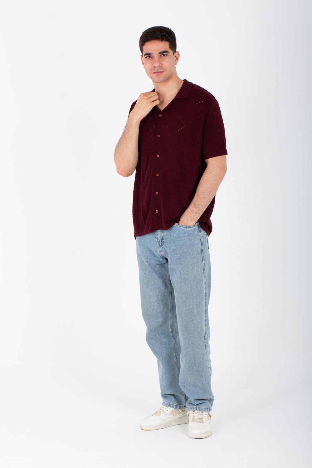 Mens Slim Fit Woven Trico Shirt With Short Sleeves And A Modern Fit