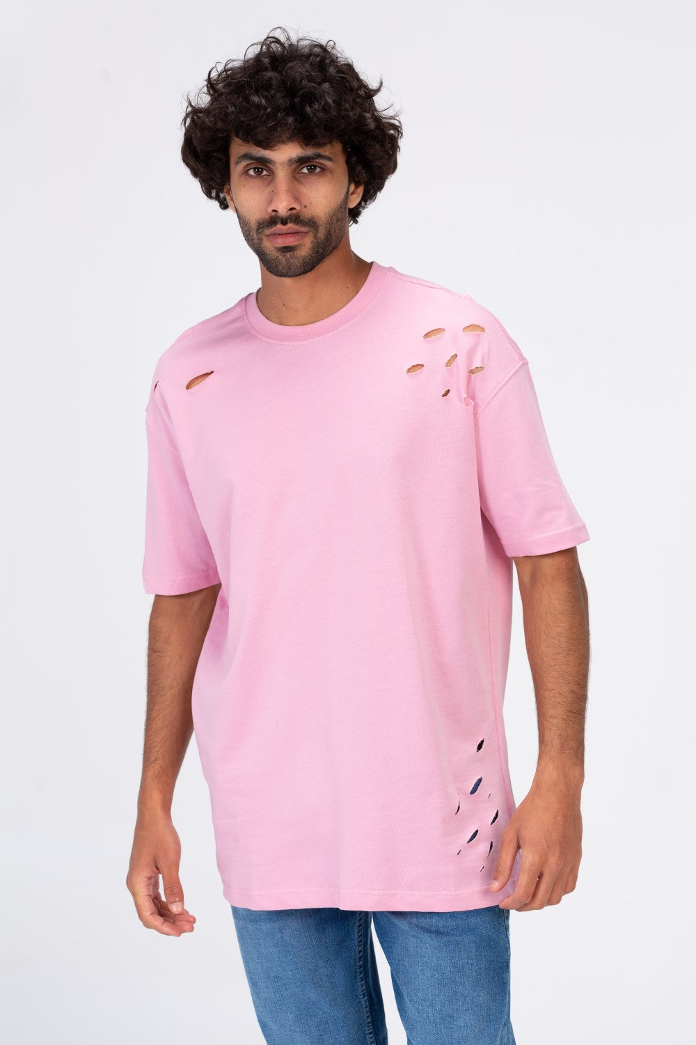 تي شيرت رجالي كبير الحجم بأكمام قصيرة ورقبة دائرية