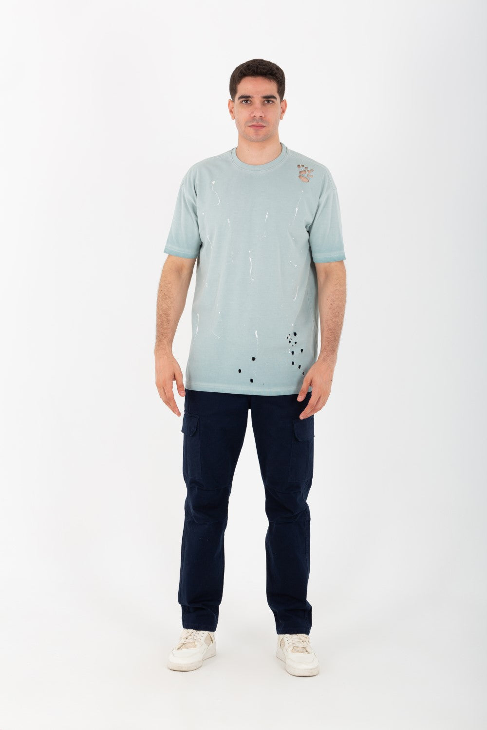 تي شيرت رجالي كبير الحجم بياقة دائرية وأكمام نصفية