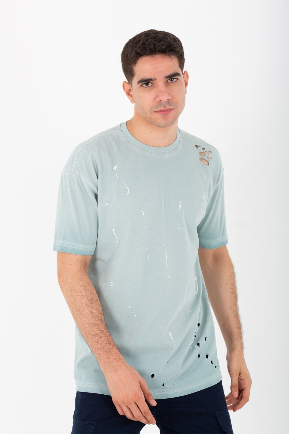 تي شيرت رجالي كبير الحجم بياقة دائرية وأكمام نصفية