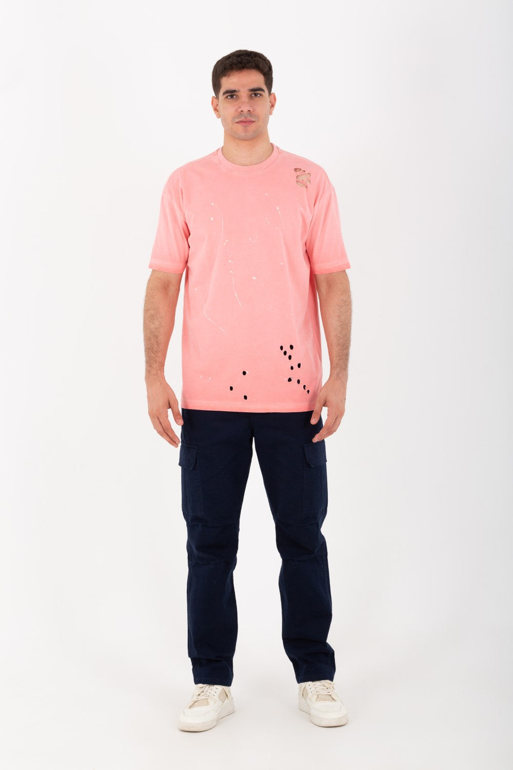 تي شيرت رجالي كبير الحجم بياقة دائرية وأكمام نصفية