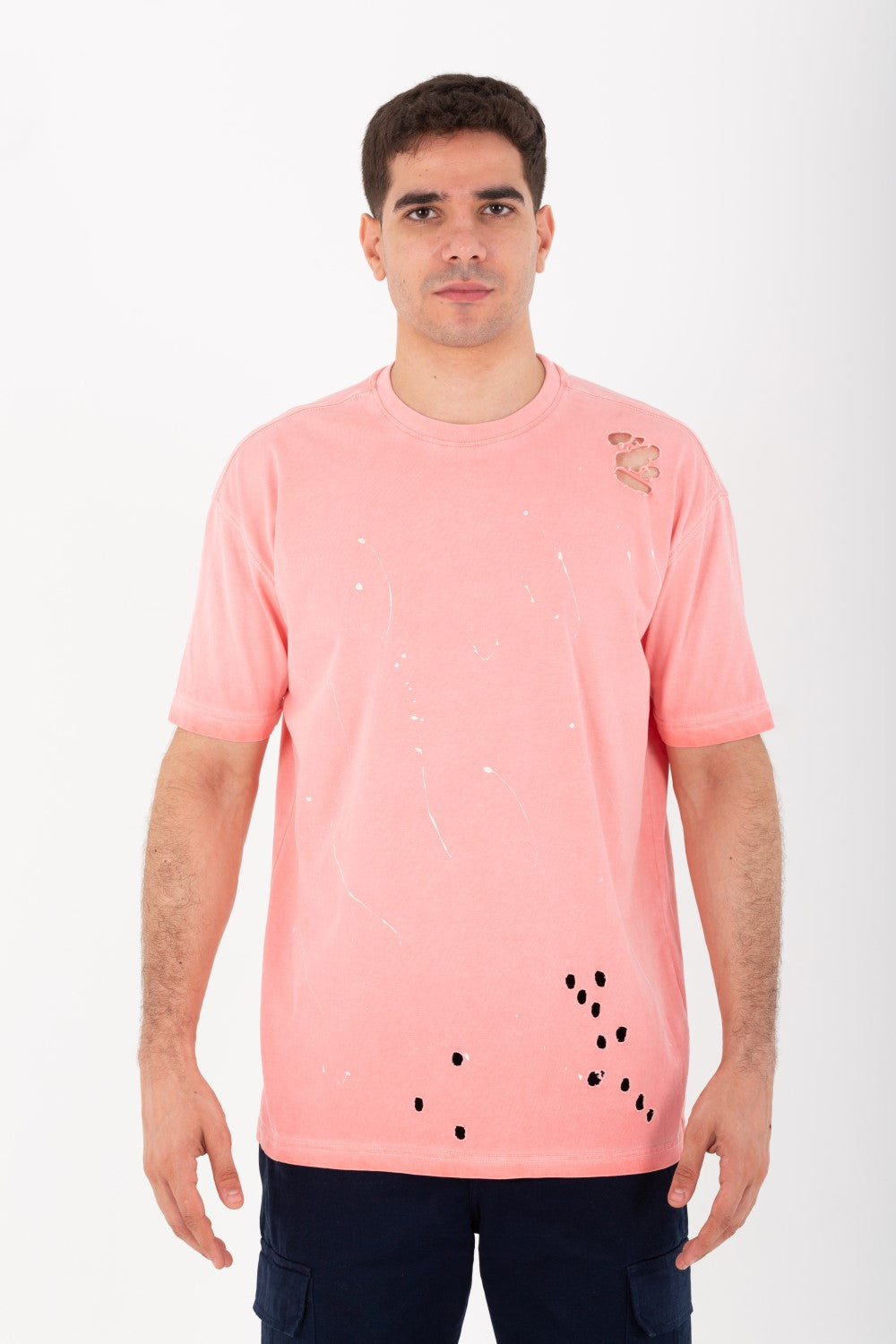 تي شيرت رجالي كبير الحجم بياقة دائرية وأكمام نصفية