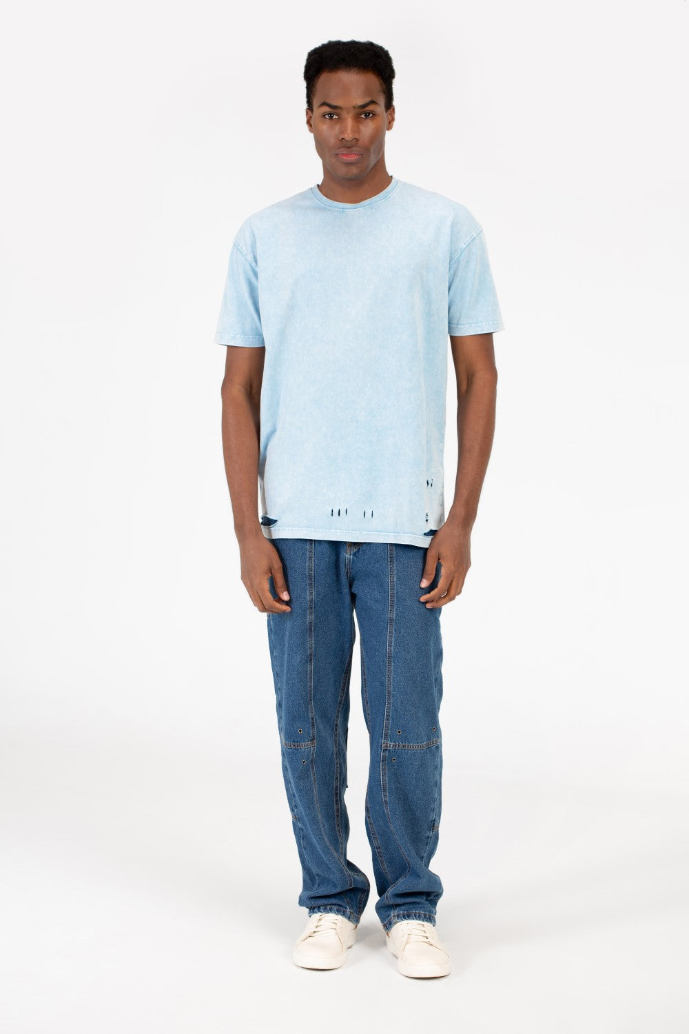 تي شيرت رجالي كبير الحجم مغسول ومقطع