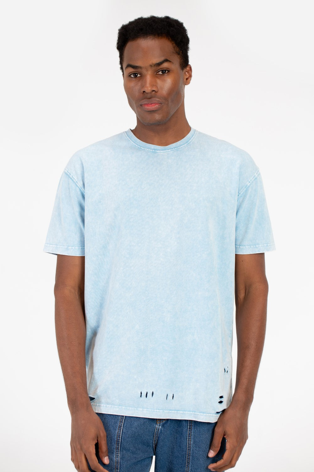 تي شيرت رجالي كبير الحجم مغسول ومقطع