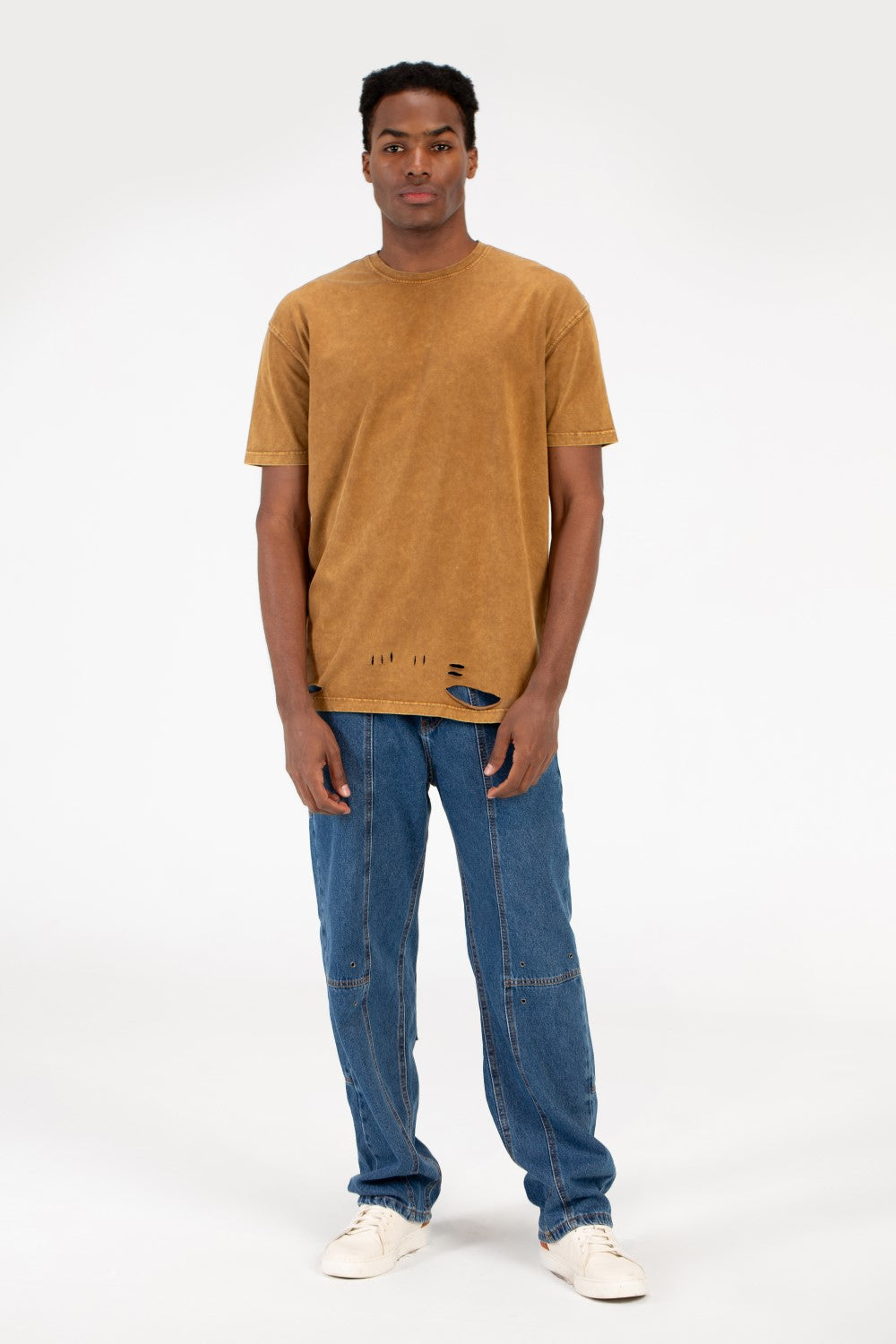 تي شيرت رجالي كبير الحجم مغسول ومقطع