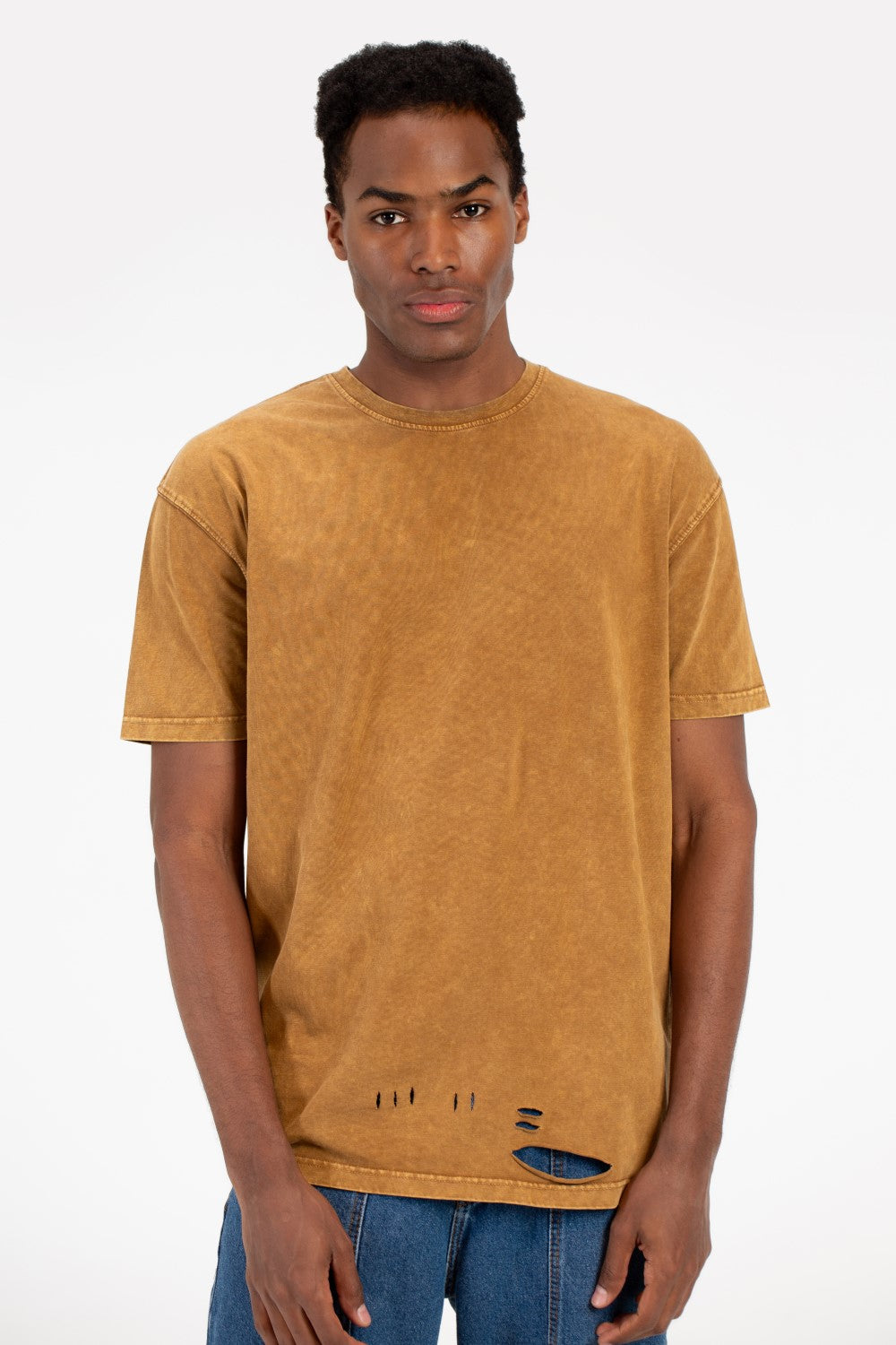 تي شيرت رجالي كبير الحجم مغسول ومقطع