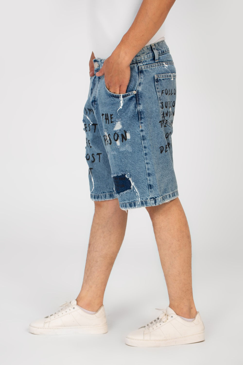 Men's Tomato Cutting Printed Five Pockets Denim Short
