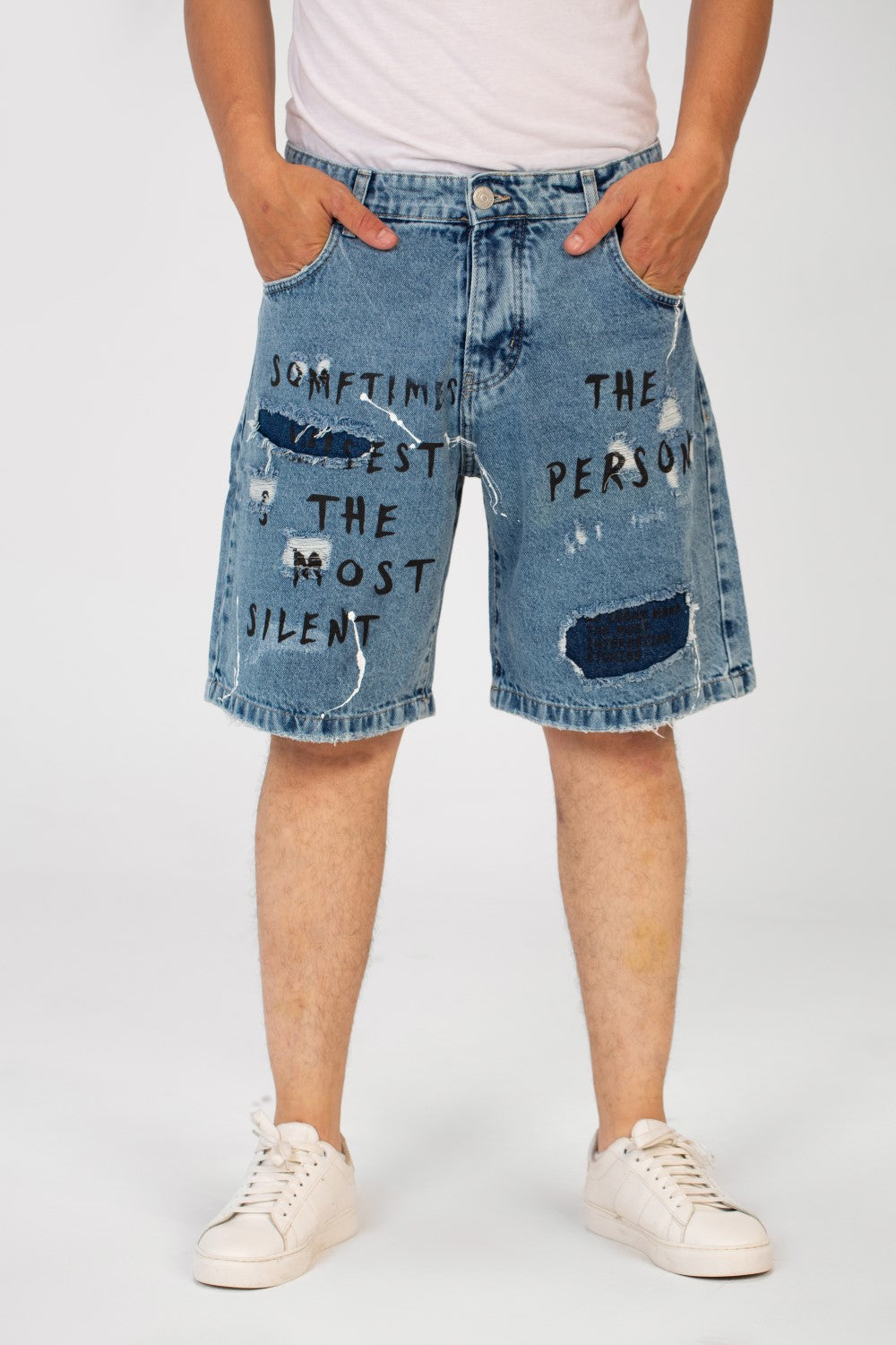 Men's Tomato Cutting Printed Five Pockets Denim Short