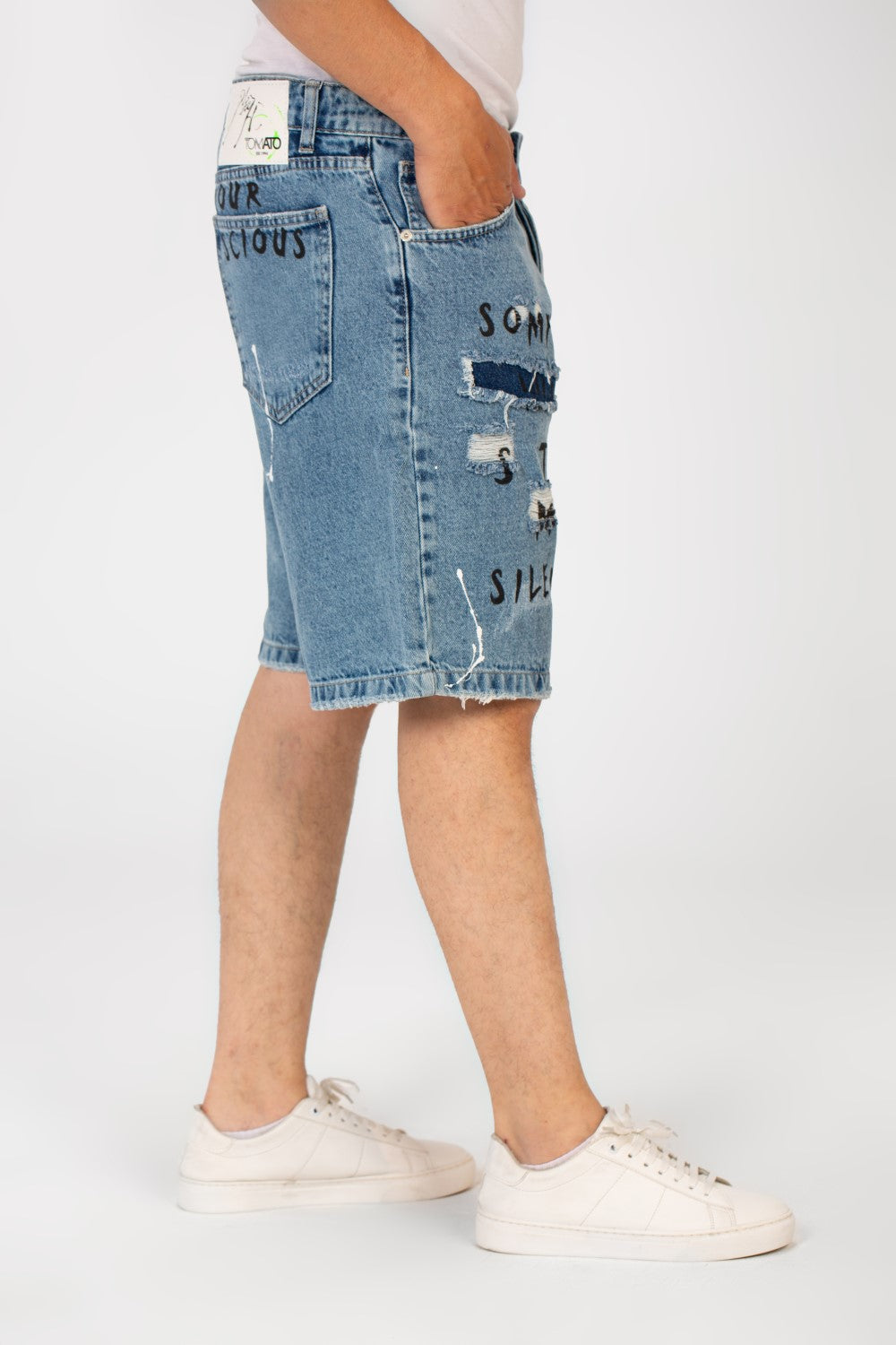 Men's Tomato Cutting Printed Five Pockets Denim Short