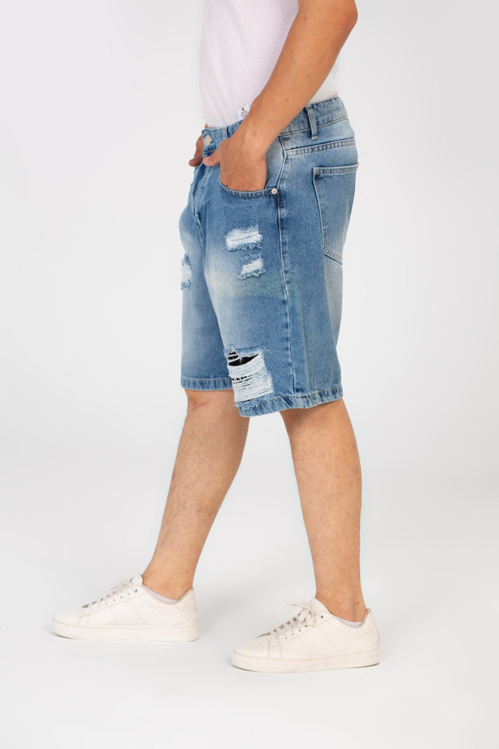 Men's Cutting Denim Short With Five Pockets And Essential Details