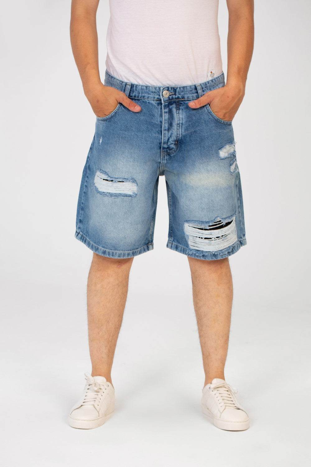 Men's Cutting Denim Short With Five Pockets And Essential Details