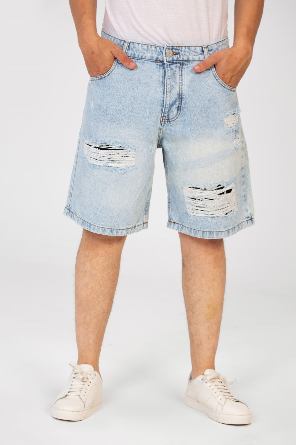 Men's Cutting Denim Short With Five Pockets And Essential Details