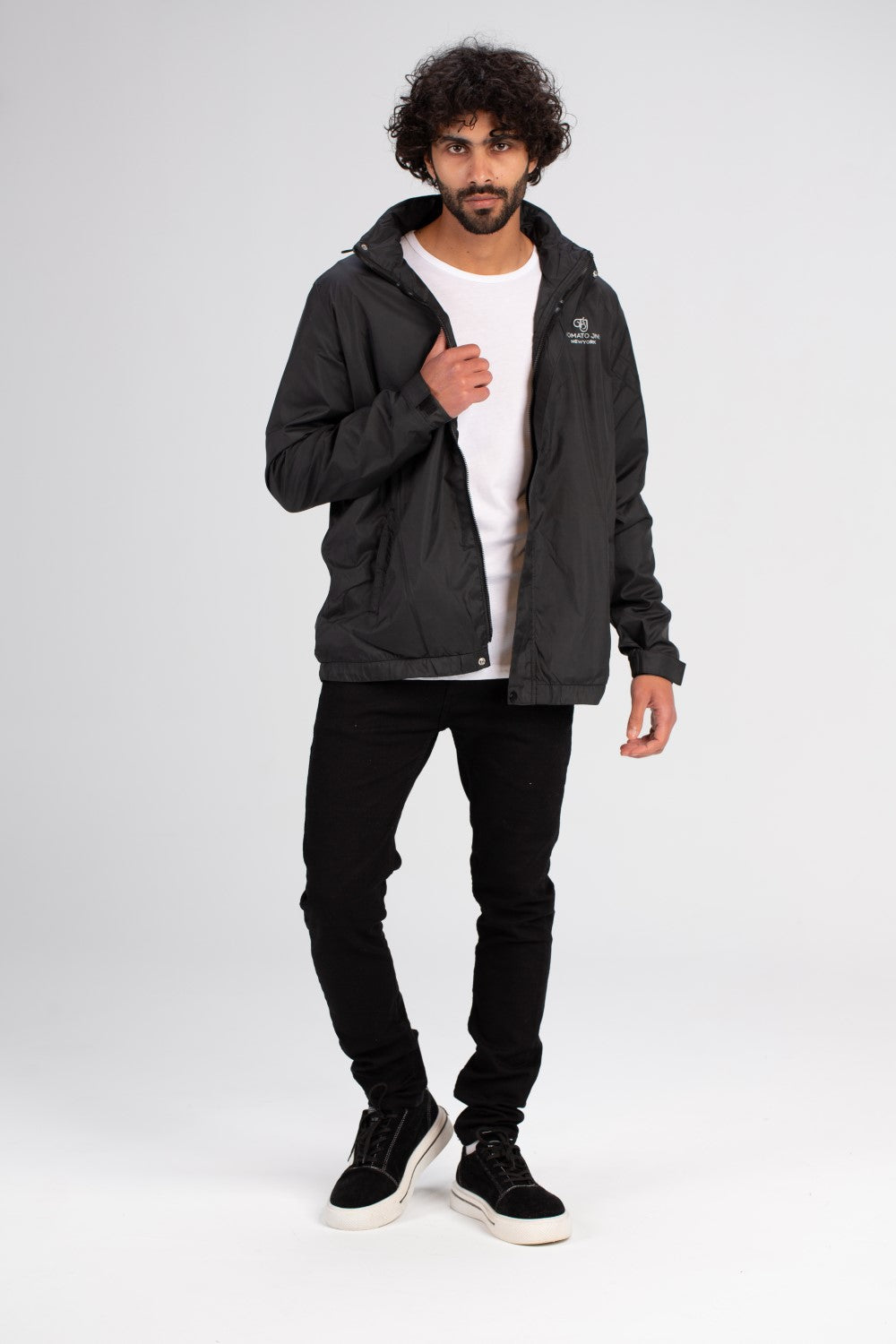 Men's Casual Full Zipper Waterproof Front Print Side Pockets Jacket With Unique Style