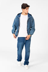 Men's Hood Denim Jacket With Full Front Zipper
