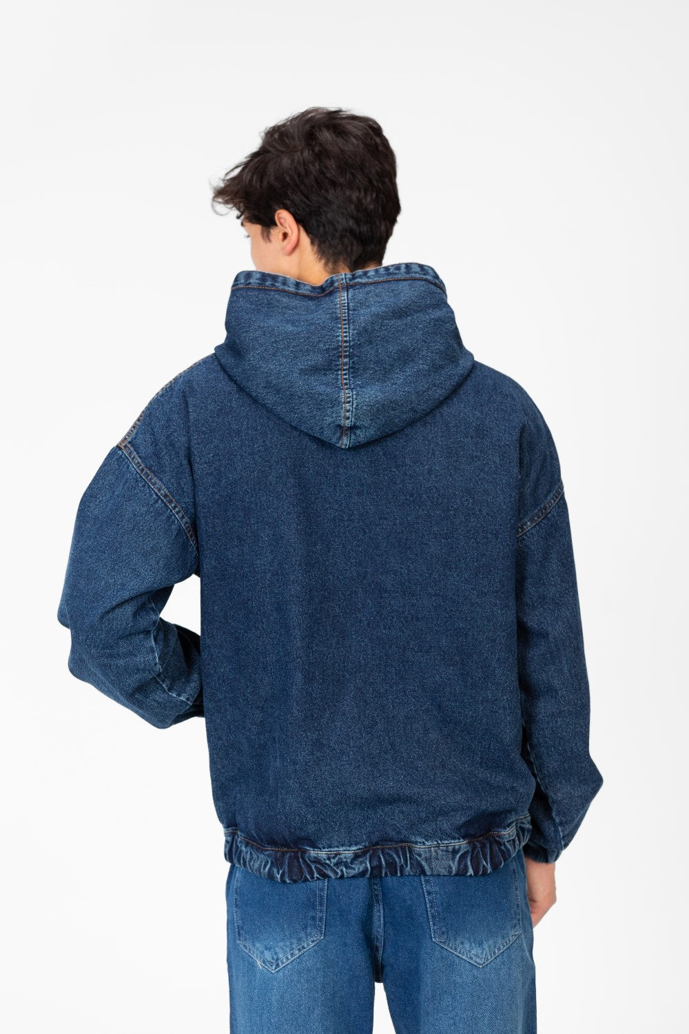 Men's Hood Denim Jacket With Full Front Zipper