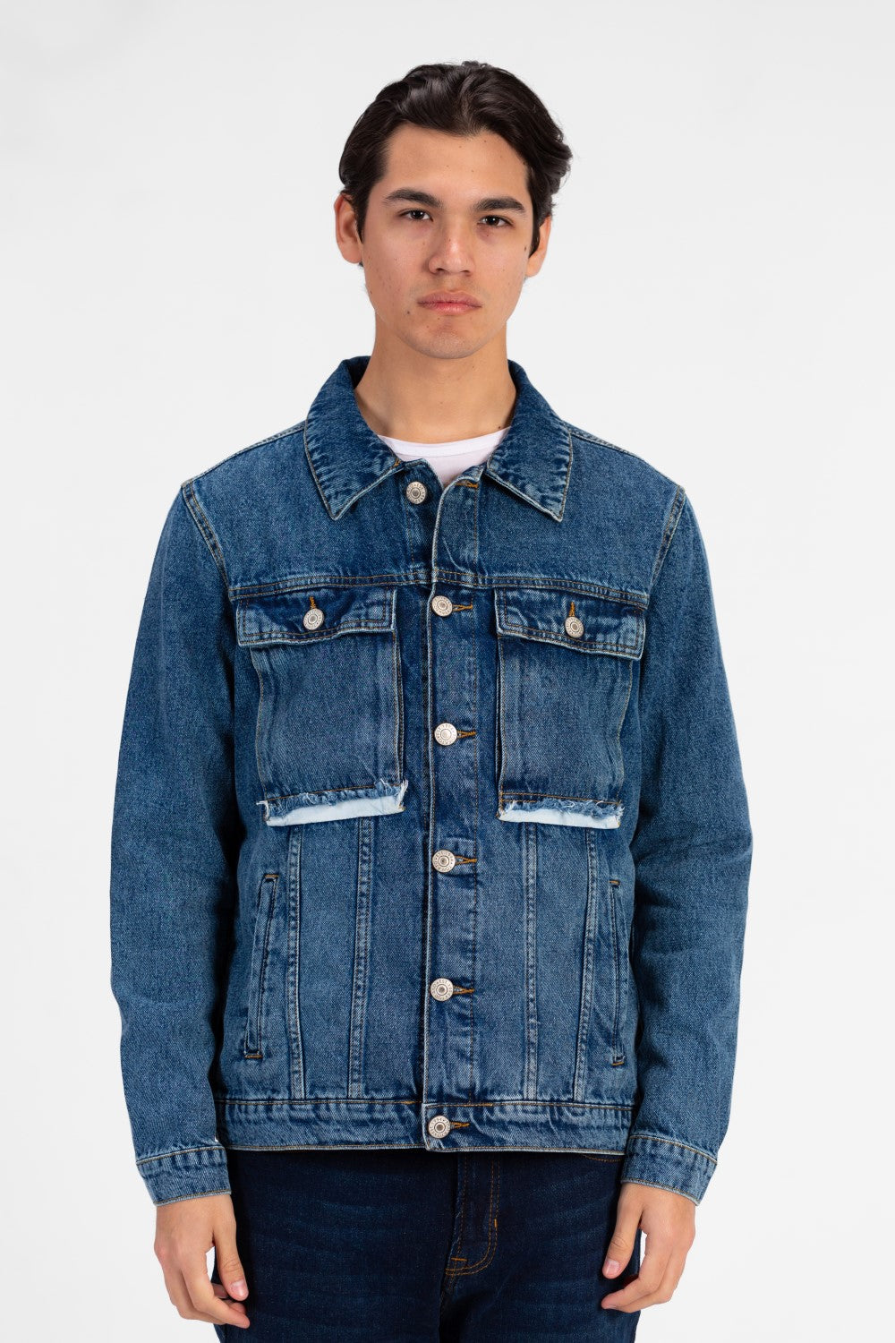 Men's Tomato Long Sleeve Denim Jacket with Pockets