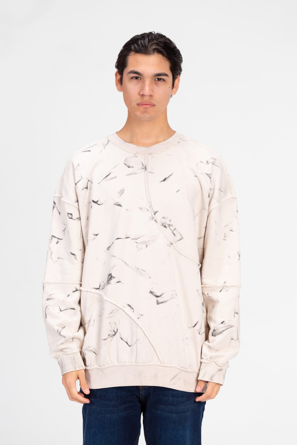 سويت شيرت رجالي كبير الحجم مطبوع برقبة دائرية