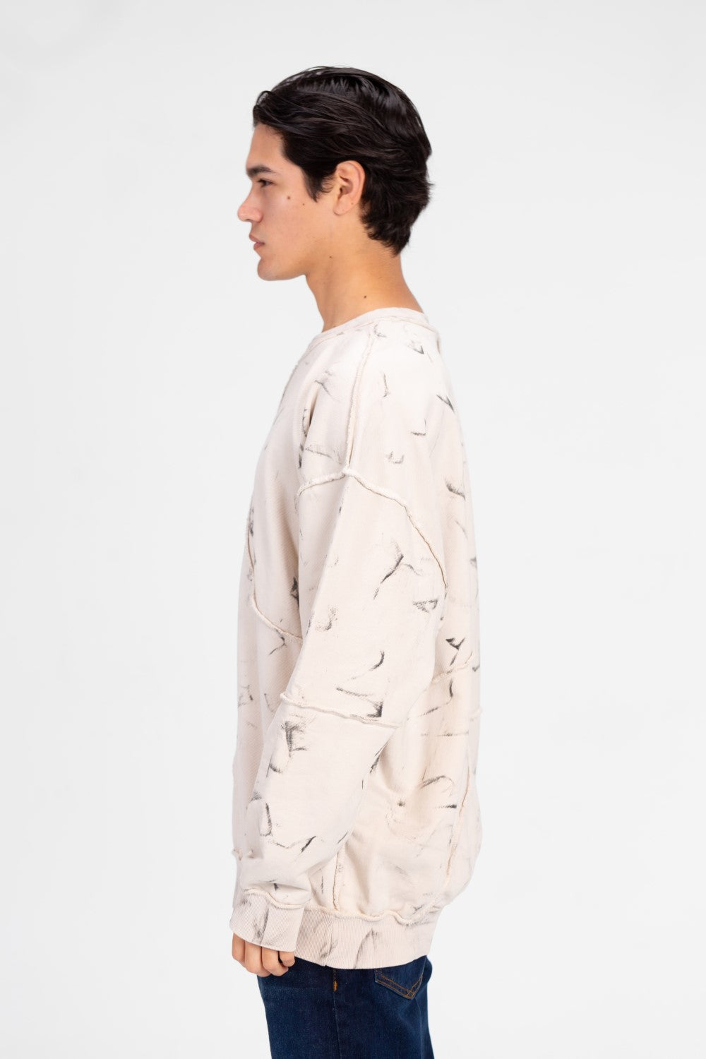 سويت شيرت رجالي كبير الحجم مطبوع برقبة دائرية