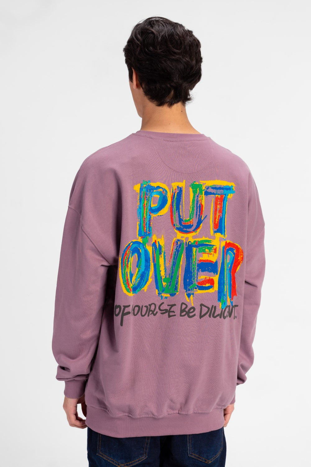 سويت شيرت رجالي كبير الحجم مطبوع برقبة دائرية