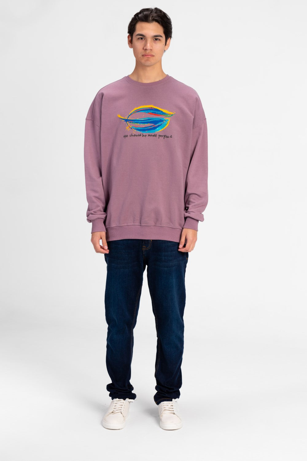 سويت شيرت رجالي كبير الحجم مطبوع برقبة دائرية