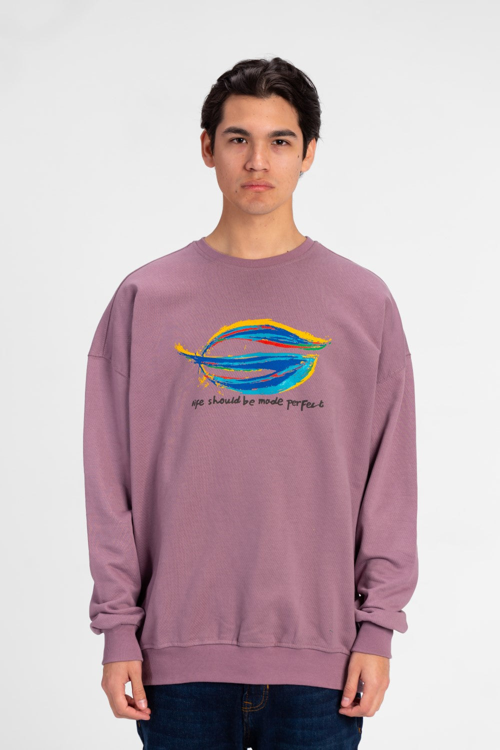 سويت شيرت رجالي كبير الحجم مطبوع برقبة دائرية