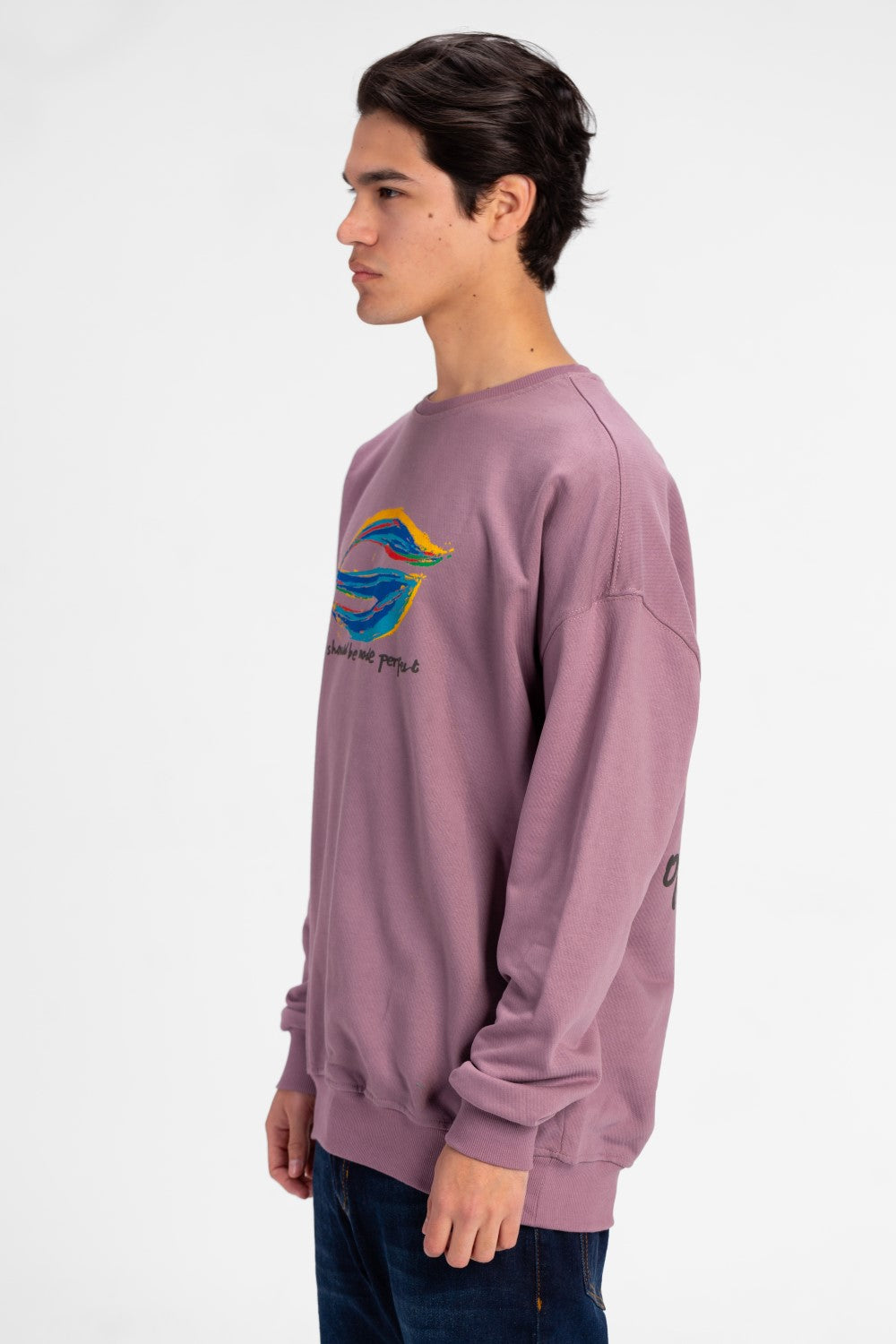 سويت شيرت رجالي كبير الحجم مطبوع برقبة دائرية