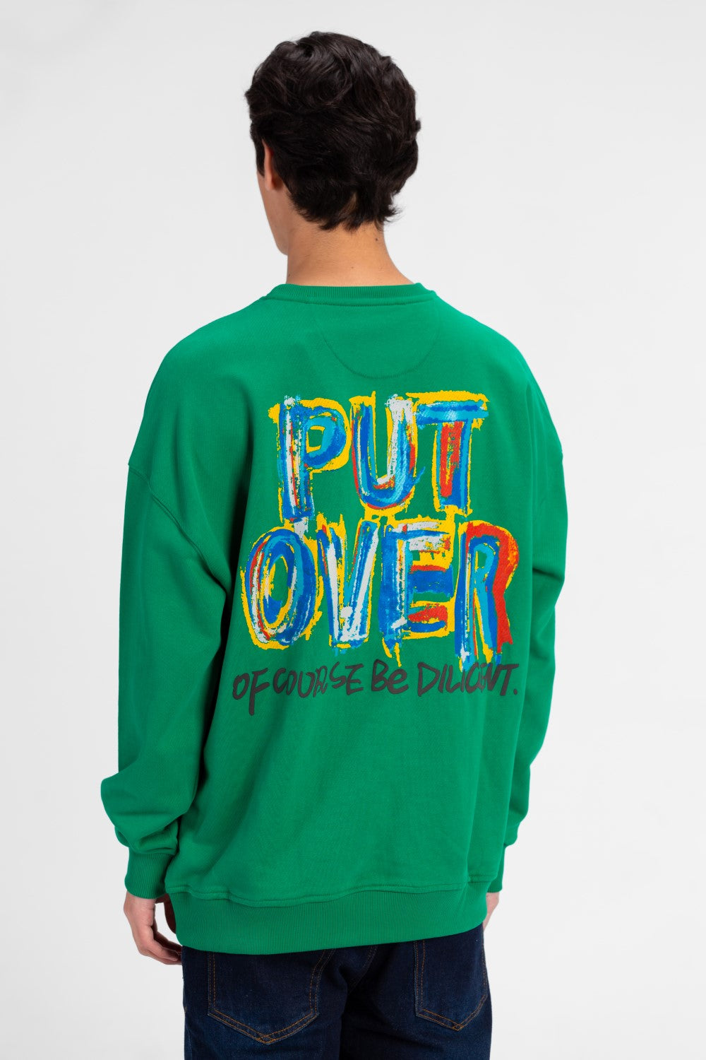 سويت شيرت رجالي كبير الحجم مطبوع برقبة دائرية