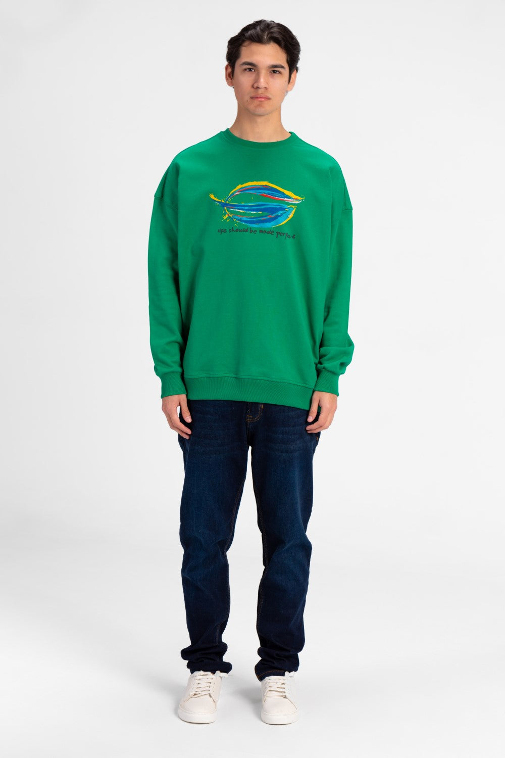 سويت شيرت رجالي كبير الحجم مطبوع برقبة دائرية