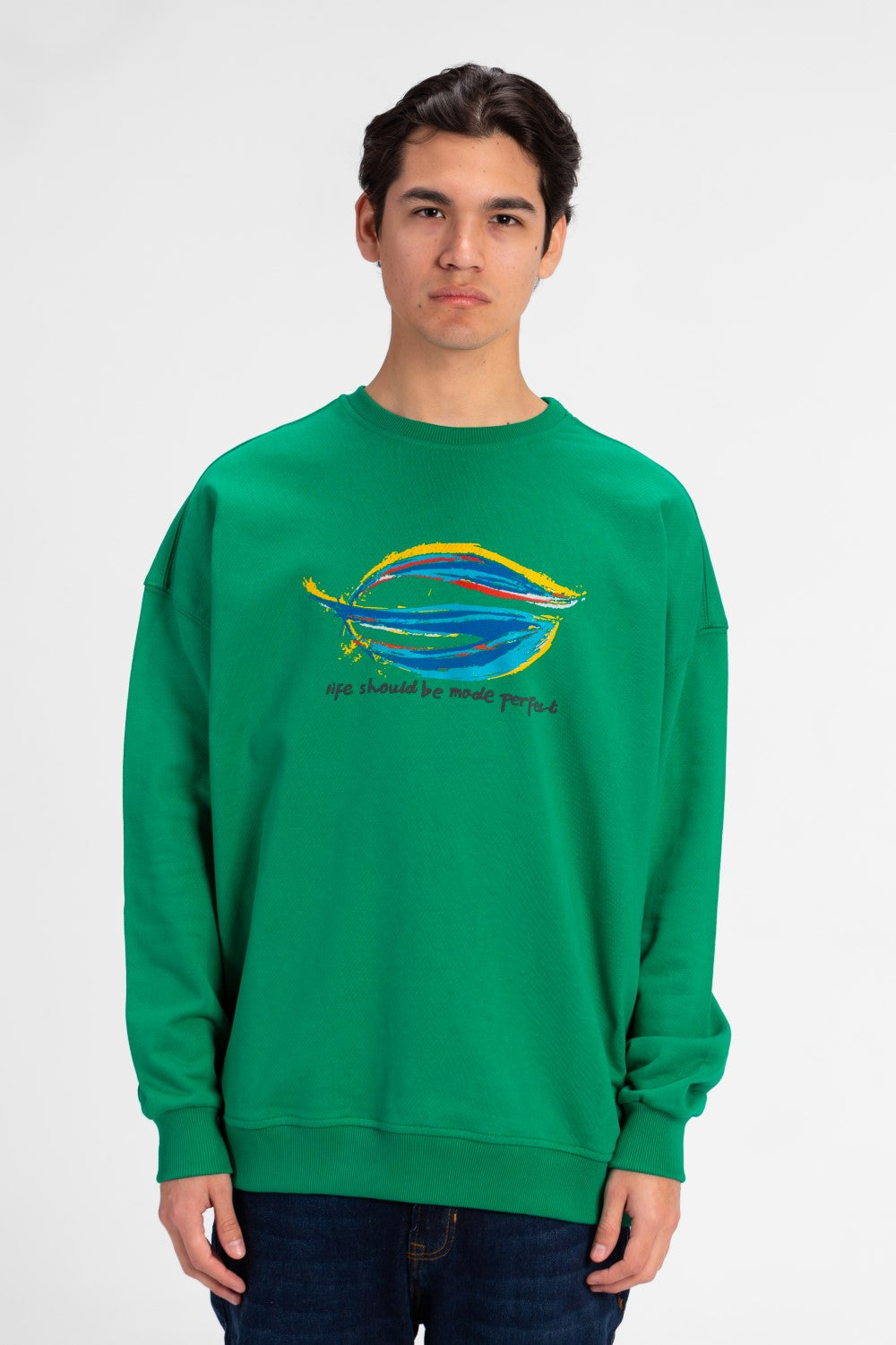 سويت شيرت رجالي كبير الحجم مطبوع برقبة دائرية